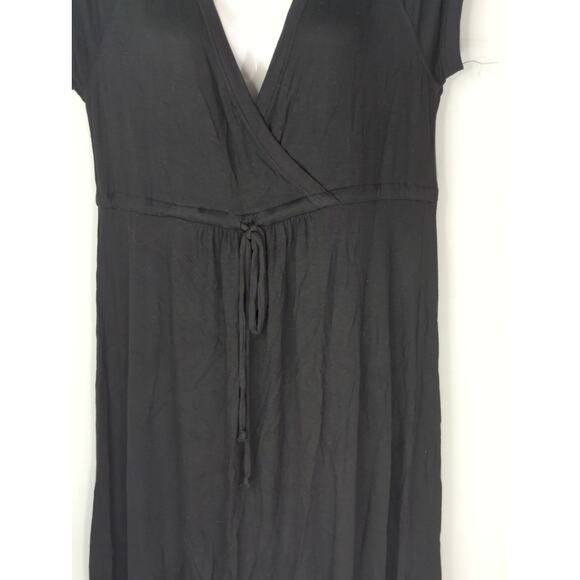 Nicole Miller Women's V-Neck UPF 50+ Waist Tie Midi Black Dress Women's MED NWT - Picture 2 of 5